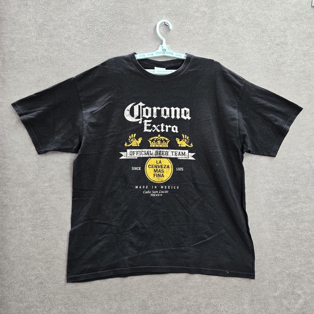 VINTAGE Corona Extra Men Shirt XXL Black Graphic Y2K Beer Logo Short Sleeve